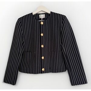 FRAME NWOT Navy Pinstripe Wool Blend Gold Nautical‎ Buttons Blazer Jacket XS